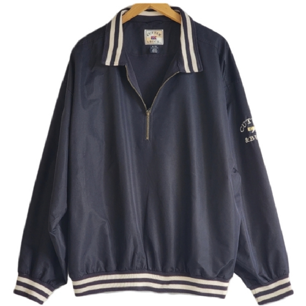 Vintage Cutter & Buck Men's Blue Stretchy Quarter Zip Bomber Jacket Size